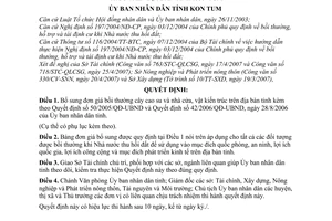 Quyết định 09/2007/QĐ-UBND bổ sung đơn giá bồi thường cây cao su nhà cửa, vật kiến trúc trên địa bàn tỉnh Kon Tum