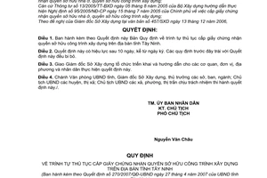 Quyết định 270/2007/QĐ-UBND cấp giấy chứng nhận quyền sở hữu công trình xây dựng