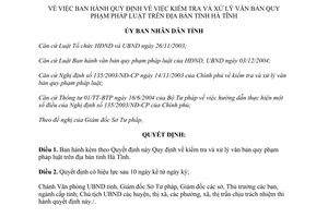 Quyết định 17/2007/QĐ-UBND kiểm tra xử lý văn bản quy phạm pháp luật HàTĩnh