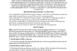 Quyết định 11/2007/QĐ-BGDĐT Quy chế thi tốt nghiệp trung học cơ sở phổ thông sửa đổi Quyết định 17/2002/QĐ-BGDĐT 13/2004 06/2005 19/2006