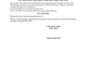 Lệnh công bố Pháp lệnh ký kết và thực hiện thoả thuận quốc tế 05/2007/L-CTN