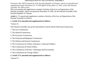 Law No. 83/2007/QH11 of April 02nd , 2007, amending and supplementing a number of articles of the Law on Organization of the National Assembly.