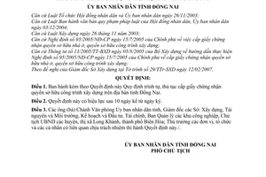 Quyết định 22/2007/QĐ-UBND trình tự, thủ tục cấp giấy chứng nhận quyền sở hữu công trình xây dựng trên địa bàn tỉnh Đồng Nai