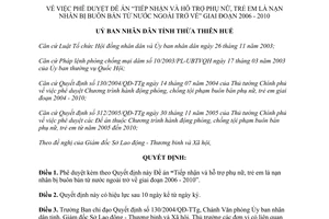 Quyết định 854/2007/QĐ-UBND hỗ trợ nạn nhân bị bán từ nước ngoài trở về 2006 2010