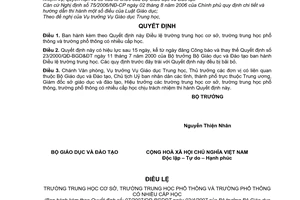 Quyết định 07/2007/QĐ-BGDĐT điều lệ trường trung học cơ sở phổ thông có nhiều cấp học