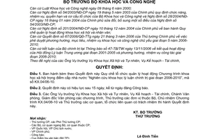 Quyết định 06/2007/QĐ-BKHCN tổ chức quản lý Nghiên cứu khoa học lý luận chính trị giai đoạn 2006 2010 mã số KX.04/06-10 trọng điểm cấp nhà nước
