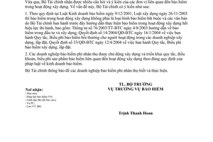 Công văn 5881/BTC-BH  bảo hiểm hoạt động xây dựng