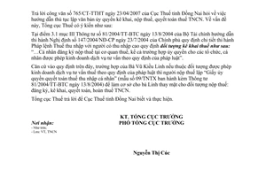 Công văn  1755/TCT-TNCN  hướng hướng dẫn thủ tục lập văn bản ủy quyền kê khai, nộp thuế, quyết toán thuế Thu nhập cá nhân.