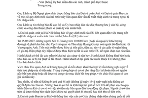 Công văn  910CV/LS-PL thông tin liên quan đến xuất nhập cảnh Anh và Bra-xin