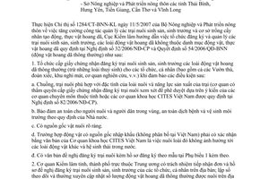 Công văn  515/KL-VPCITES  đăng ký trại nuôi sinh sản, sinh trưởng động vật hoang dã thông thường