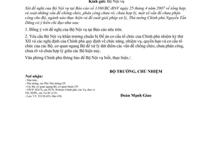 Công văn 2576/VPCP-TCCB xử lý các nhiệm vụ chồng chéo hoặc chưa rõ giữa các Bộ, cơ quan ngang Bộ