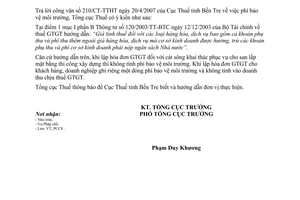 Công văn  1950/TCT-PCCS  phí bảo vệ môi trường