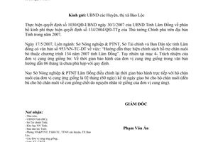 Công văn 1003/SNN-CNTS điều chỉnh thời gian bảo hành cung ứng bò giống