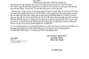 Công văn 1394/UBND-KTTH áp dụng giá đất tuyến đường Du lịch ven biển