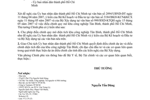 Công văn 652/TTg-CN điều chỉnh quy mô KCN Tân Bình,  Hồ Chí Minh