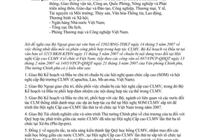 Công văn 2902/VPCP-QHQT hợp tác theo khuôn khổ Capuchia, Lào, Mi-an-ma, Việt Nam