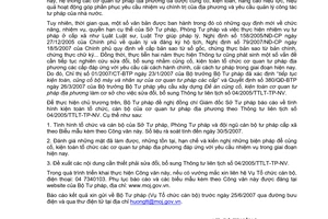 Công văn  2333/BTP-TCCB  báo cáo tình hình kiện toàn tổ chức, cán bộ của cơ quan tư pháp địa phương theo TTLT  04/2005/TTLT-TP-NV