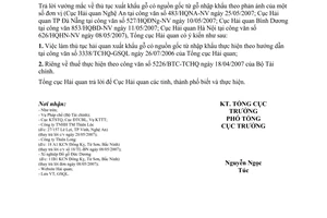 Công văn  2911/TCHQ-GSQL  hướng dẫn thủ tục hải quan xuất khẩu gỗ có nguồn gốc từ nhập khẩu