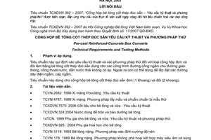 Tiêu chuẩn xây dựng Việt Nam TCXDVN 392:2007 về cống hộp bê tông cốt thép đúc sẵn - yêu cầu kỹ thuật và phương pháp thử do Bộ Xây dựng ban hành