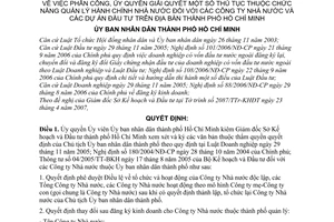 Quyết định 65/2007/QĐ-UBND phân công, ủy quyền giải quyết thủ tục chức năng quản lý hành chính Nhà nước Công ty Nhà nước dự án đầu tư Tp Hồ Chí Minh