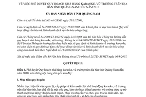 Quyết định 11/2007/QĐ-UBND Quy hoạch nhà hàng karaoke vũ trường Quảng Nam 2010