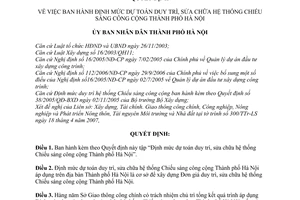 Quyết định 49/2007/QĐ-UBND định mức dự toán duy trì, sửa chữa hệ thống chiếu sáng công cộng thành phố Hà Nội
