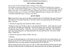 Quyết định 539/QĐ-TTg sửa đổi nội dung đầu tư dự án xây dựng đường Hồ Chí Minh giai đoạn 1