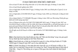 Quyết định 1086/QĐ-UBND năm 2007 Quy chế một cửa liên thông thủ tục thành lập doanh nghiệp Huế
