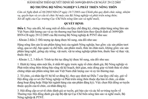 Quyết định 1197/QĐ-BNN-CB  sửa đổi Quy chế đăng ký, chứng nhận hàng nông lâm sản Việt Nam chất lượng cao và uy tín thương mại