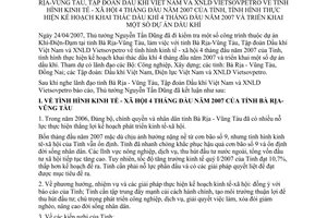 Thông báo 94/TB-VPCP kết luận Thủ tướng Nguyễn Tấn Dũng làm việc tỉnh Bà Rịa Vũng tàu, Tập đoàn dầu khí Việt Nam Xí nghiệp liên doanh Vietsovpetro
