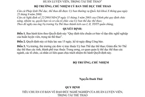 Quyết định 02/2007/QĐ-UBTDTT Quy định tiêu chuẩn cơ bản đạo đức nghề nghiệp huấn luyện viên, trọng tài thể thao