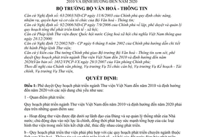 Quyết định 10/2007/QĐ-BVHTT phê duyệt quy hoạch phát triển ngành thư viện Việt Nam đến năm 2010 định hướng đến 2020