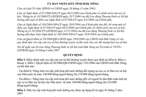 Quyết định 10/2007/QĐ-UBND trợ cấp nuôi dưỡng cơ sở Bảo trợ xã hội Nhà nước Đắk Nông