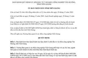 Quyết định 17/2007/QĐ-UBND Ưu đãi đầu tư vào KCN Tân Hương Tiền Giang