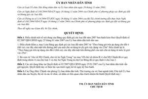 Quyết định 19/2007/QĐ-UBND Điều chỉnh Bảng giá các loại đất 2007 theo 02/2007/QĐ-UBND Bến Tre