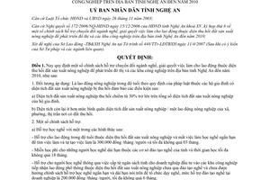 Quyết định 61/2007/QĐ-UBND hỗ trợ chuyển đổi ngành nghề lao động thu hồi đất sản xuất nông nghiệp Nghệ An 2010