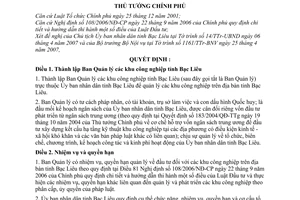 Quyết định 548/2007/QĐ-TTg thành lập Ban Quản lý khu công nghiệp tỉnh Bạc Liêu