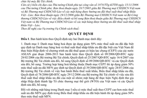 Quyết định 30/2007/QĐ-BTC thuế suất thuế nhập khẩu hàng hoá nhập khẩu xuất xứ từ Lào