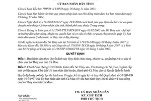 Quyết định 09/2007/QĐ-UBND chức năng nhiệm vụ quyền hạn Sở Thủy sản Cà Mau