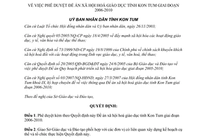 Quyết định 10/2007/QĐ-UBND Đề án xã hội hoá giáo dục Kon Tum 2006-2010