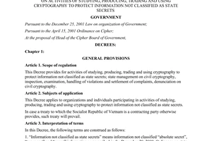 Decree No. 73/2007/ND-CP trading using cryptography to protect information not classified as state secrets