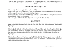 Quyết định 1117/2007/QĐ-BNG Quy định tổ chức hoạt động Thanh tra Bộ Ngoại giao