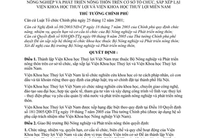 Quyết định 594/2007/QĐ-TTg thành lập Viện Khoa học Thuỷ lợi Việt Nam Bộ Nông nghiệp Phát triển nông thôn cơ sở tổ chức sắp xếp Viện Khoa học miền Nam