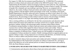 Directive No. 12/2007/CT-TTg of May 10, 2007, on intensifying tobacco harm prevention and combat activities.