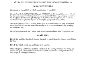 Quyết định 19/2007/QĐ-UBND quản lý thực hiện Chương trình 106 Hà Tĩnh