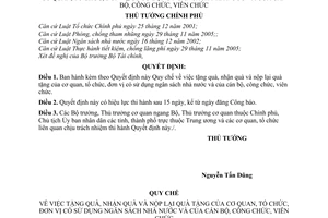 Quyết định 64/2007/QĐ-TTg quy chế tặng nhận quà nộp lại quà tặng cơ quan, tổ chức, đơn vị, có sử dụng ngân sách nhà nước cán bộ công chức viên chức
