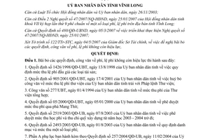 Quyết định 09/2007/QĐ-UBND bãi bỏ văn bản về phí lệ phí không còn hiệu lực Vĩnh Long