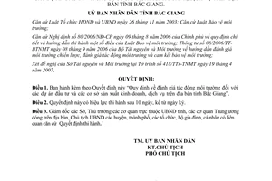 Quyết định 50/2007/QĐ-UBND đánh giá tác động môi trường dự án đầu tư Bắc Giang
