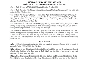 Nghị quyết 06/2007/NQ-HĐND quy hoạch đất 2010 kế hoạch sử dụng đất 5 năm 2006 2010 Bắc Kạn