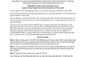 Nghị quyết 07/2007/NQ-HĐND bãi bỏ 19/2005/NQ-HĐND tỉnh Bắc Kạn